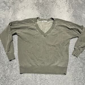 Perfect White Tee Womens XS Pullover Sweatshirt Green V Neck 100% Cotton